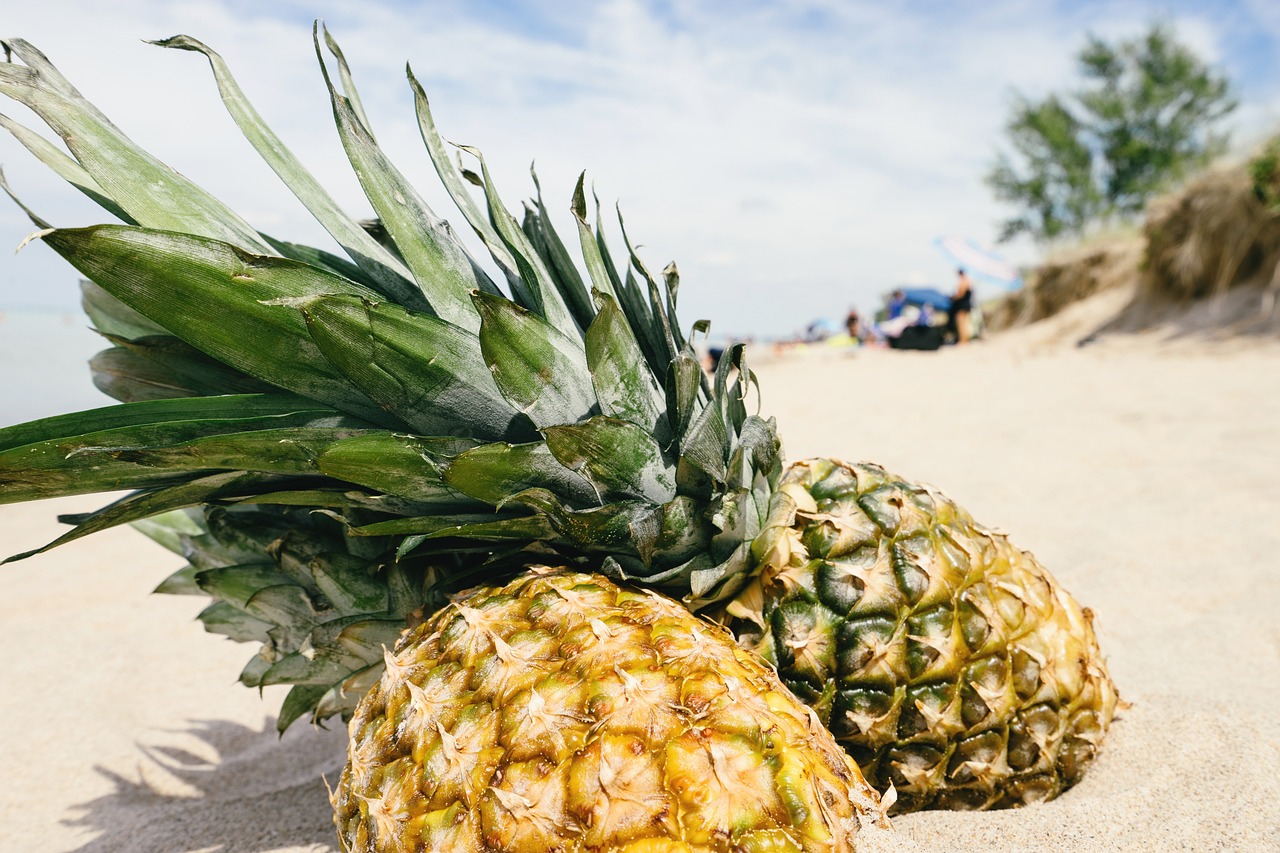 pineapple, sand, beach