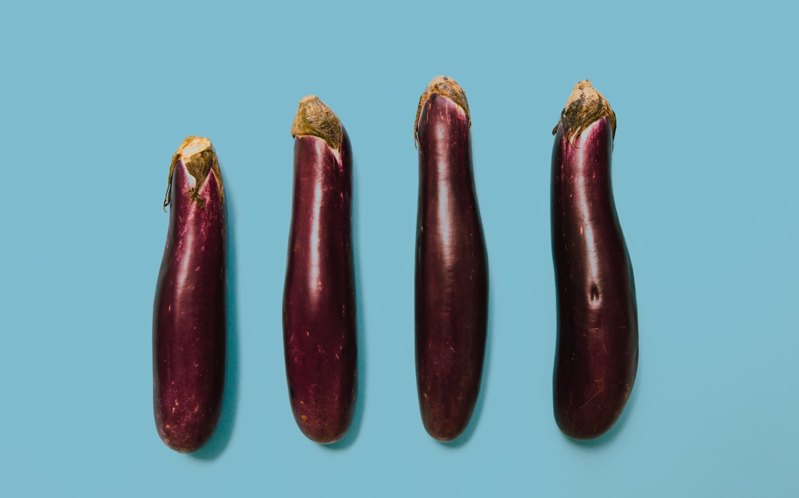 four purple eggplants